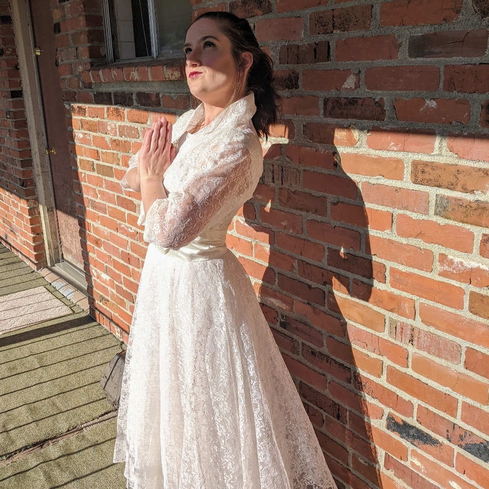 Vintage mid-century white lace gown